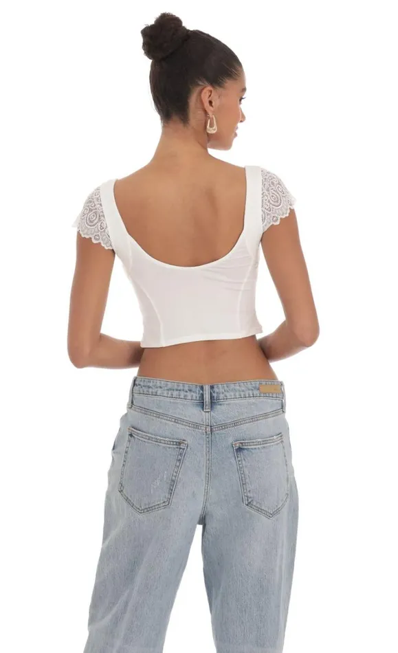 Lace Sleeve Top White Women LUCY IN THE SKY Tops Lace Sleeve Top White Women LUCY IN THE SKY Tops