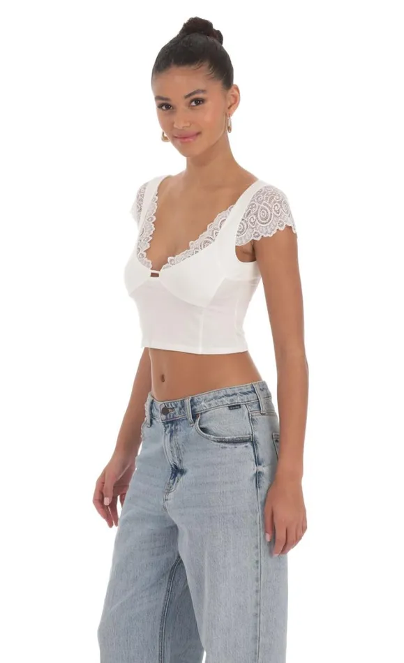 Lace Sleeve Top White Women LUCY IN THE SKY Tops Lace Sleeve Top White Women LUCY IN THE SKY Tops