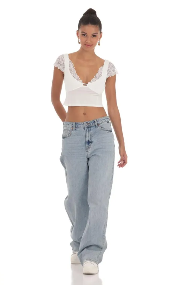 Lace Sleeve Top White Women LUCY IN THE SKY Tops Lace Sleeve Top White Women LUCY IN THE SKY Tops