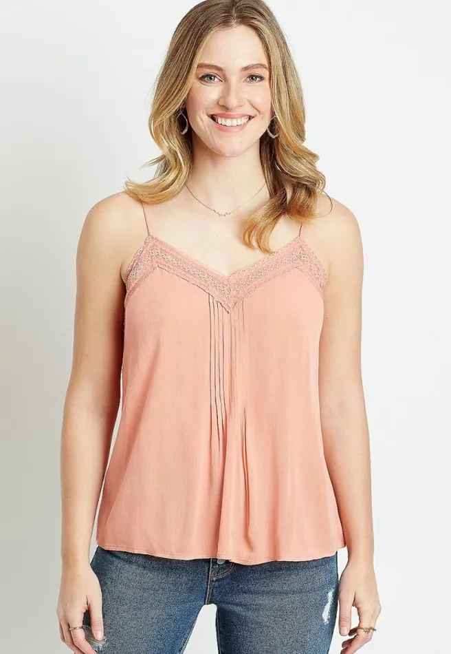 Lace Trim V Neck Pleated Tank Top Women Maurices Tops