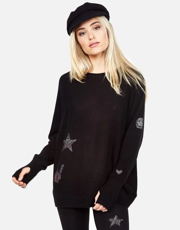 Ladona Crystal Elements Black Women Lauren Moshi Sweaters and Knits