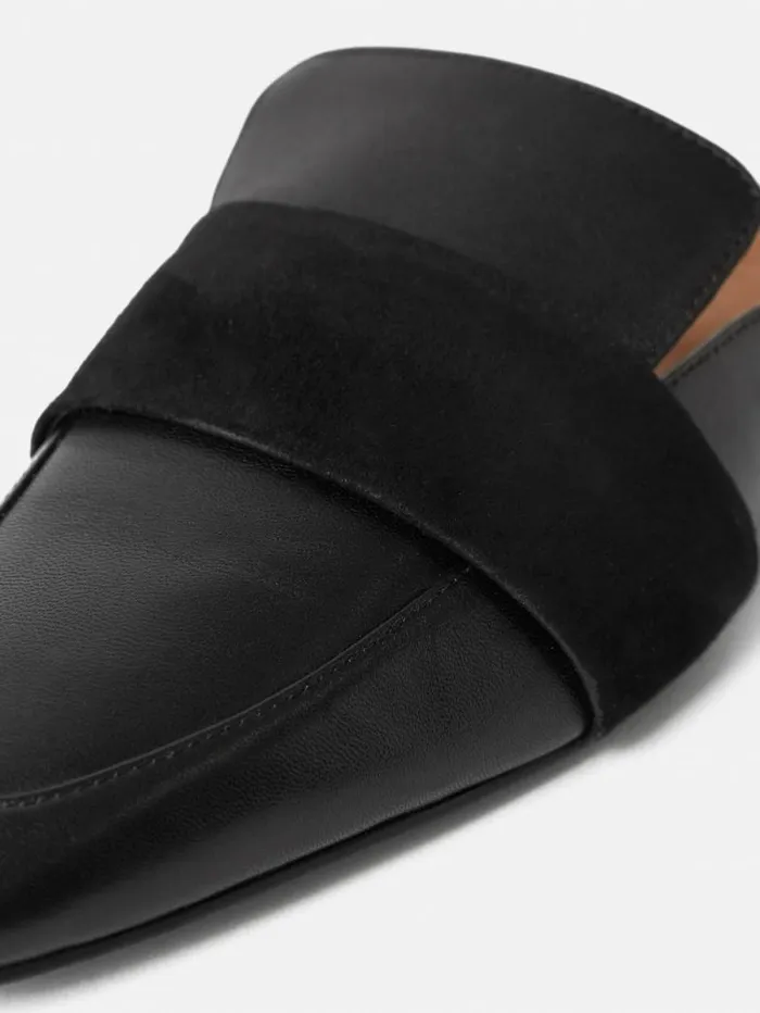 Leather Backless Loafer Black Women Jigsaw Flats
