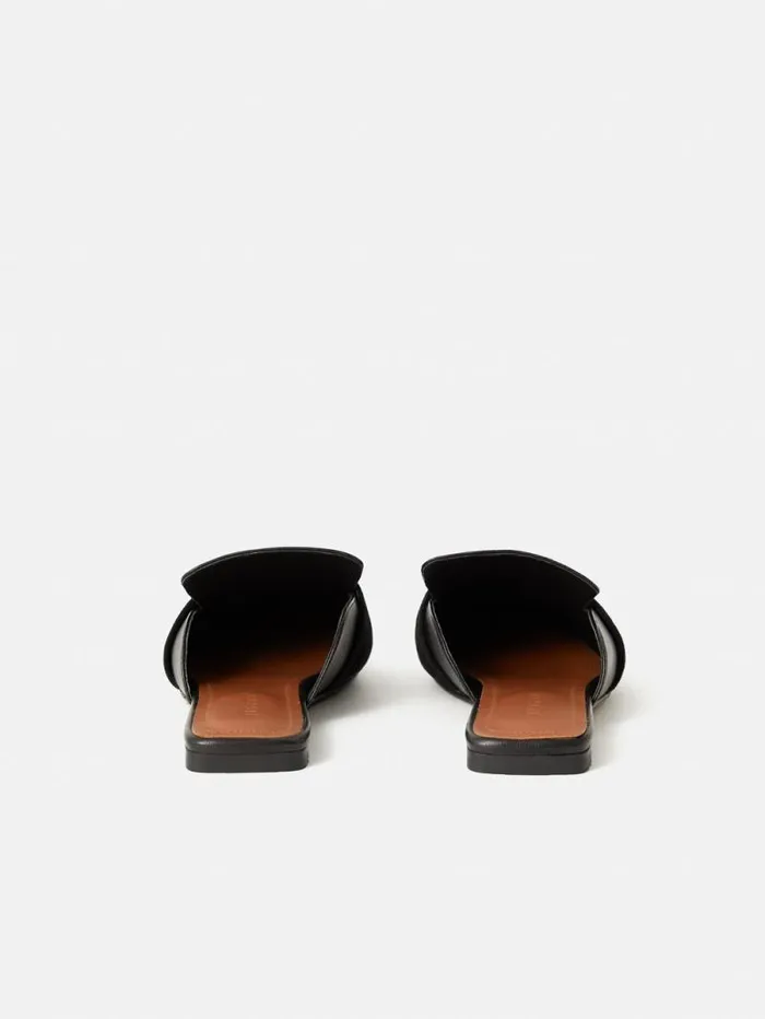 Leather Backless Loafer Black Women Jigsaw Flats