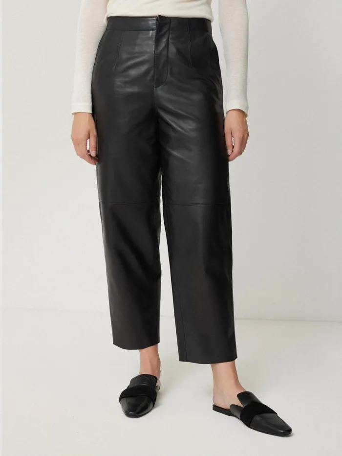 Leather Barrel Leg Trouser Black Women Jigsaw Trousers