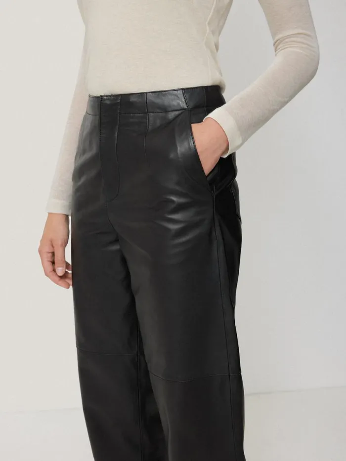Leather Barrel Leg Trouser Black Women Jigsaw Trousers