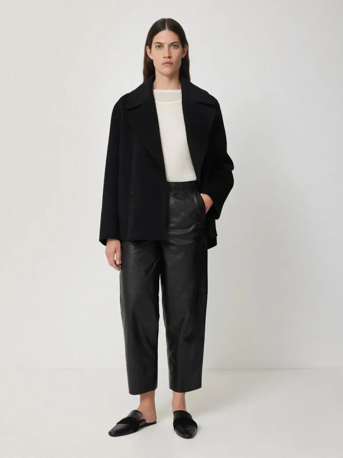 Leather Barrel Leg Trouser Black Women Jigsaw Trousers