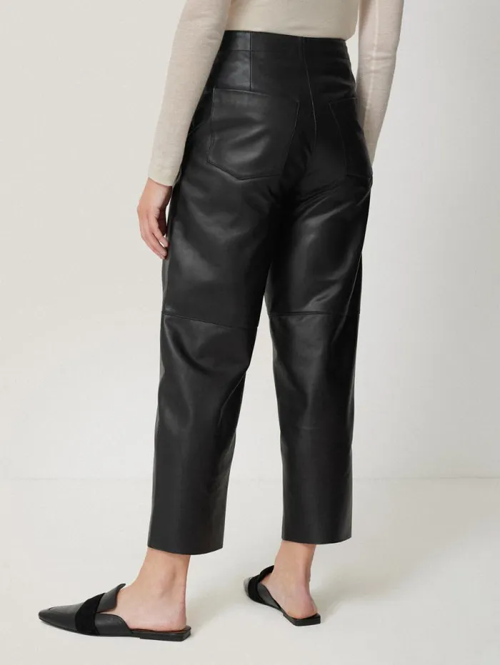 Leather Barrel Leg Trouser Black Women Jigsaw Trousers