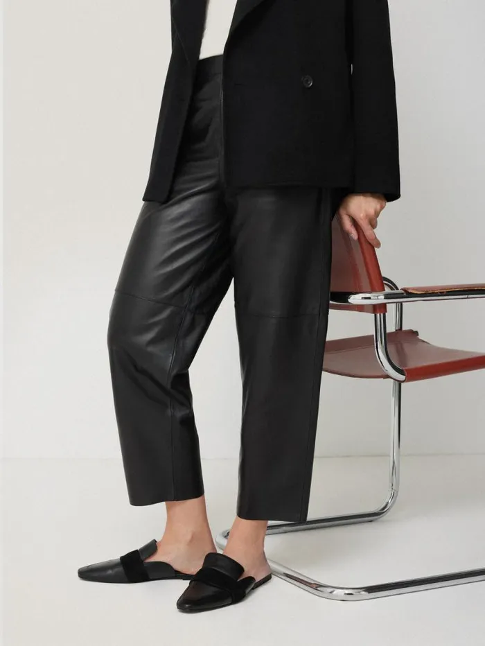 Leather Barrel Leg Trouser Black Women Jigsaw Trousers