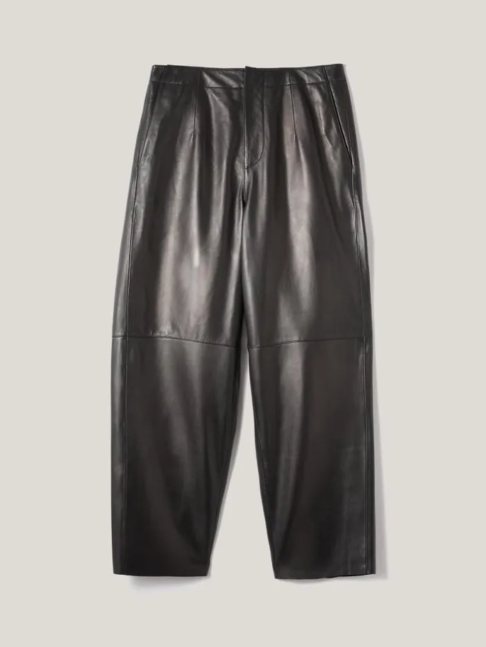 Leather Barrel Leg Trouser Black Women Jigsaw Trousers