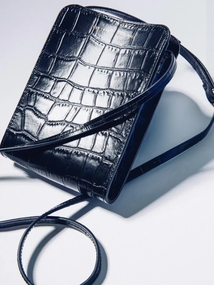 Leather Crossbody Phone Bag Black Women Jigsaw Leather
