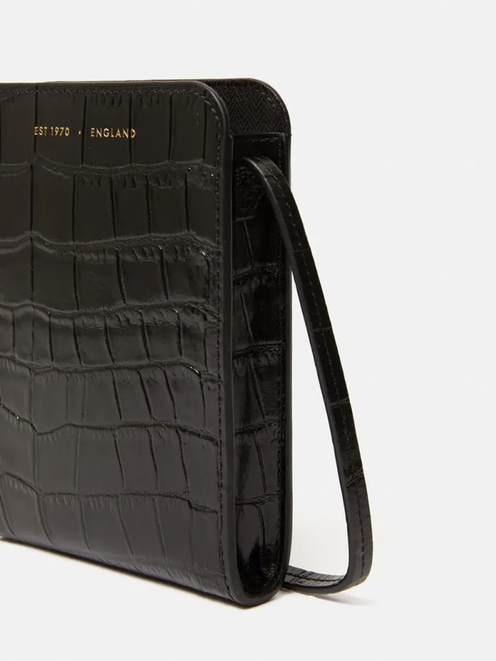 Leather Crossbody Phone Bag Black Women Jigsaw Leather