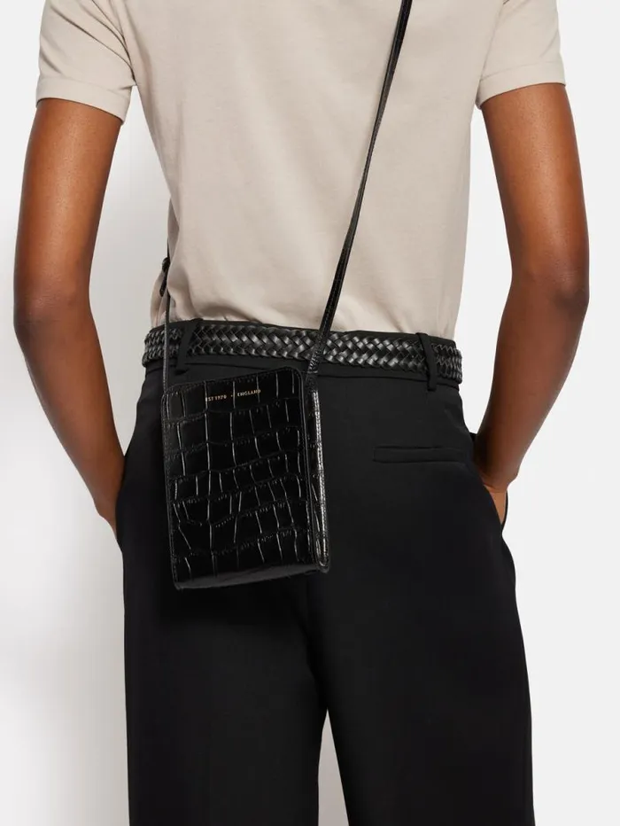 Leather Crossbody Phone Bag Black Women Jigsaw Leather