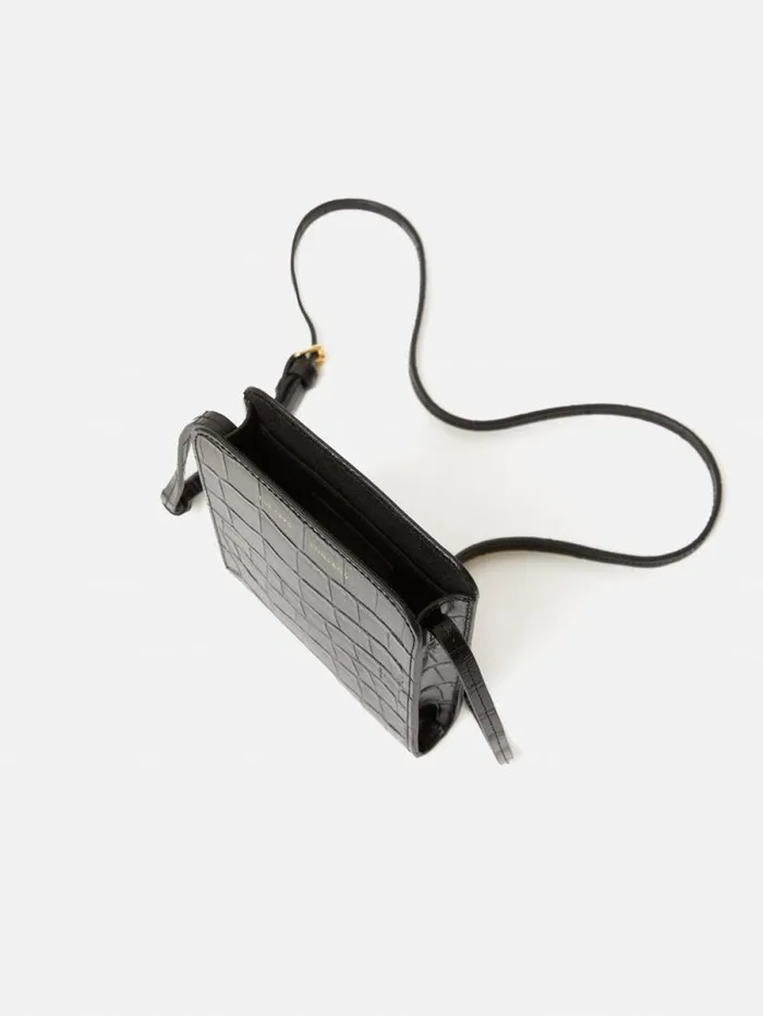 Leather Crossbody Phone Bag Black Women Jigsaw Leather