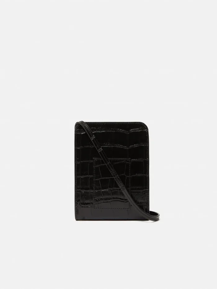 Leather Crossbody Phone Bag Black Women Jigsaw Leather