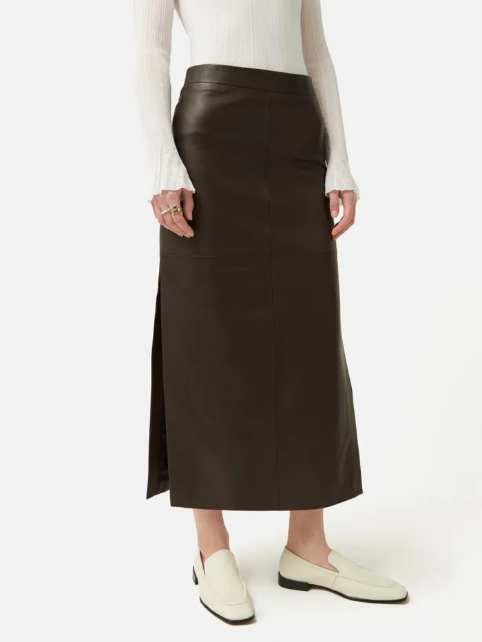 Leather Maxi Skirt Chocolate Women Jigsaw Skirts