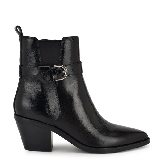 Lemone Pointy Toe Booties Black Leather Women Nine West Boots and Booties