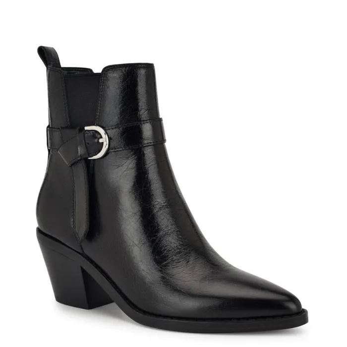 Lemone Pointy Toe Booties Black Leather Women Nine West Boots and Booties