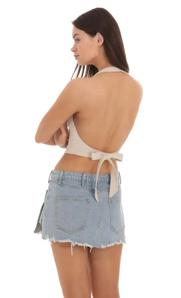 Linen Halter Top Beige Women LUCY IN THE SKY Tops