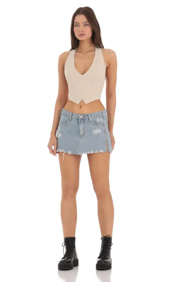 Linen Halter Top Beige Women LUCY IN THE SKY Tops Linen Halter Top Beige Women LUCY IN THE SKY Tops