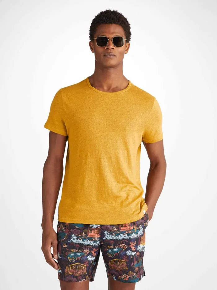 Linen TShirts Men Derek Rose TShirt Jordan Linen Mustard