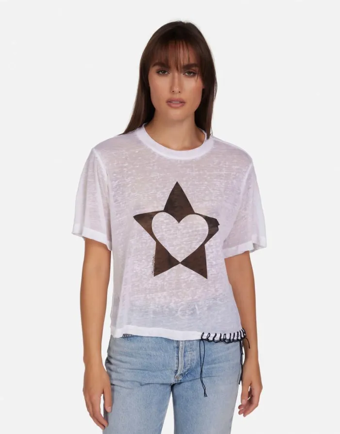 Linnea Love Star White Burnout Women Lauren Moshi Short Sleeve