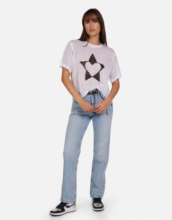 Linnea Love Star White Burnout Women Lauren Moshi Short Sleeve