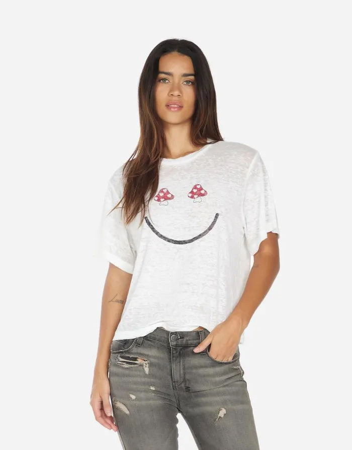 Linnea Mushroom Happyface White Burnout Women Lauren Moshi Short Sleeve
