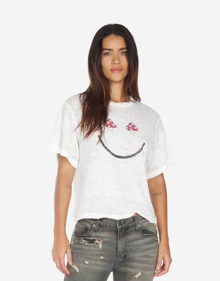 Linnea Mushroom Happyface White Burnout Women Lauren Moshi Short Sleeve