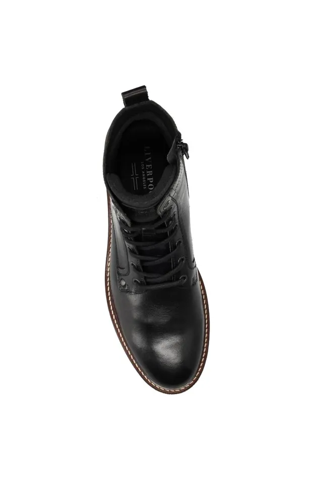 Liverpool Los Angeles Boots RICHARD BURNISHED LEATHER LACE UP BOOT Black 8211 Mens