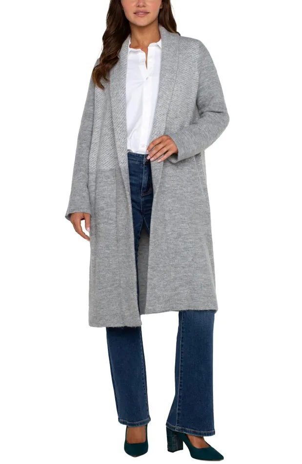 Liverpool Los Angeles Coatigans LONG SLEEVE SWEATER COATIGAN Grey Pattern Block 8211 Womens