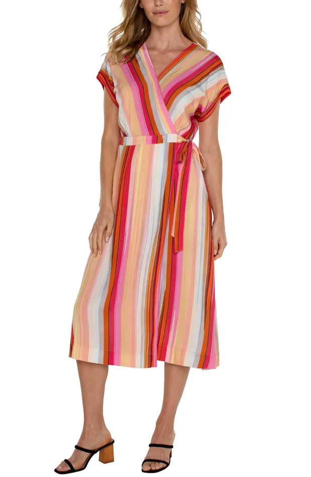 Liverpool Los Angeles Dresses DOLMAN WRAP FRONT MIDI DRESS Berry Blossom Multistripe 8211 Womens