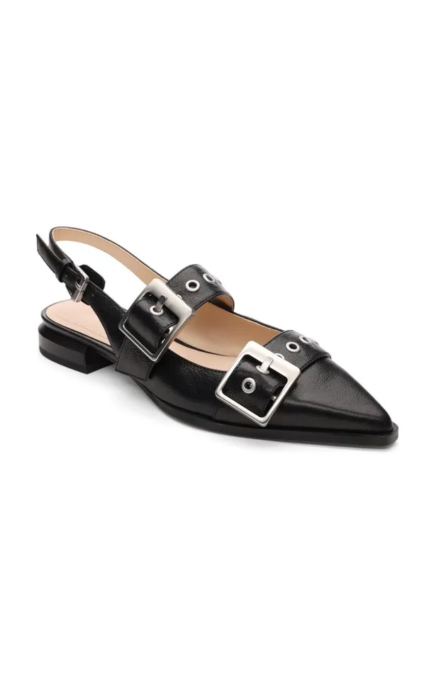 Liverpool Los Angeles Flats VILLA LEATHER SLINGBACK WITH DOUBLE BUCKLE Black 8211 Womens