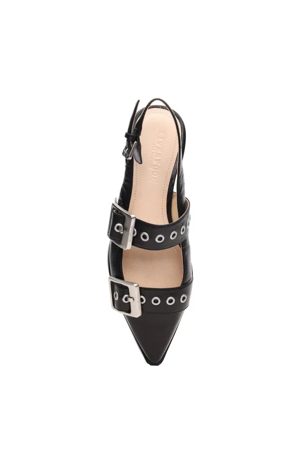 Liverpool Los Angeles Flats VILLA LEATHER SLINGBACK WITH DOUBLE BUCKLE Black 8211 Womens