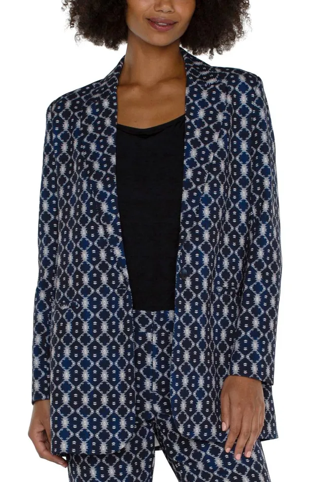 Liverpool Los Angeles Jackets BUTTON FRONT BOYFRIEND BLAZER Navy Batik Print 8211 Womens Liverpool Los Angeles Jackets BUTTON FRONT BOYFRIEND BLAZER Navy Batik Print 8211 Womens