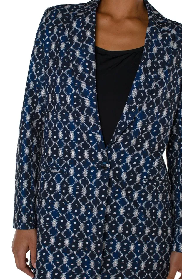 Liverpool Los Angeles Jackets BUTTON FRONT BOYFRIEND BLAZER Navy Batik Print 8211 Womens