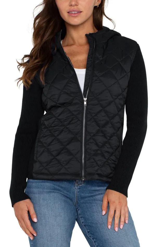 Liverpool Los Angeles Jackets QUILTED FRONT FULL ZIP HOODED SWEATER Black 8211 Womens
