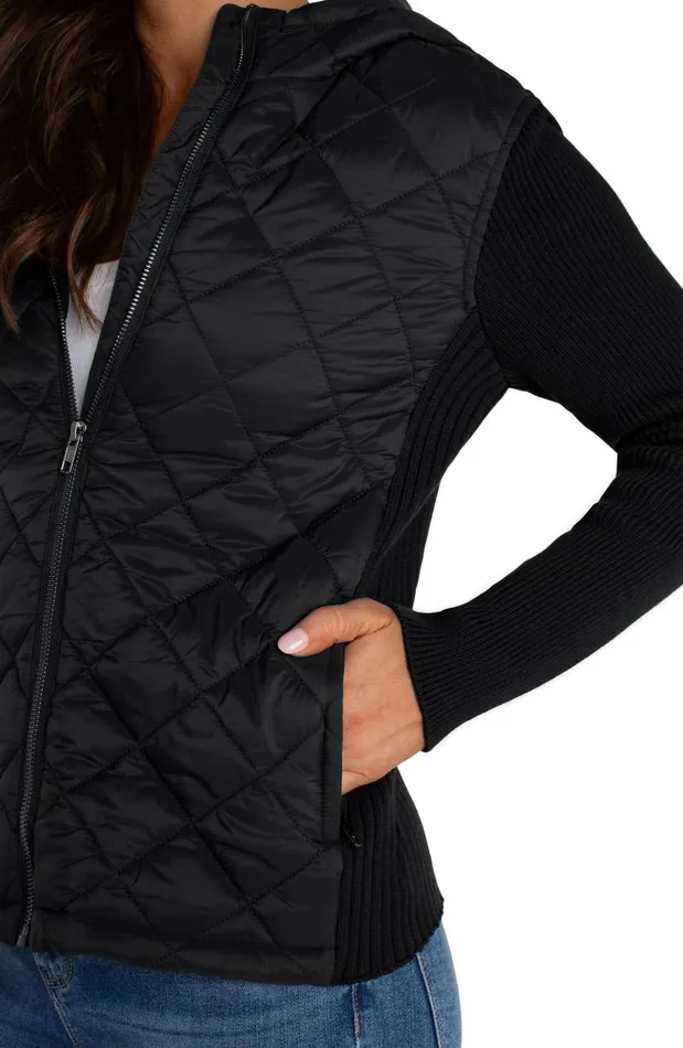 Liverpool Los Angeles Jackets QUILTED FRONT FULL ZIP HOODED SWEATER Black 8211 Womens