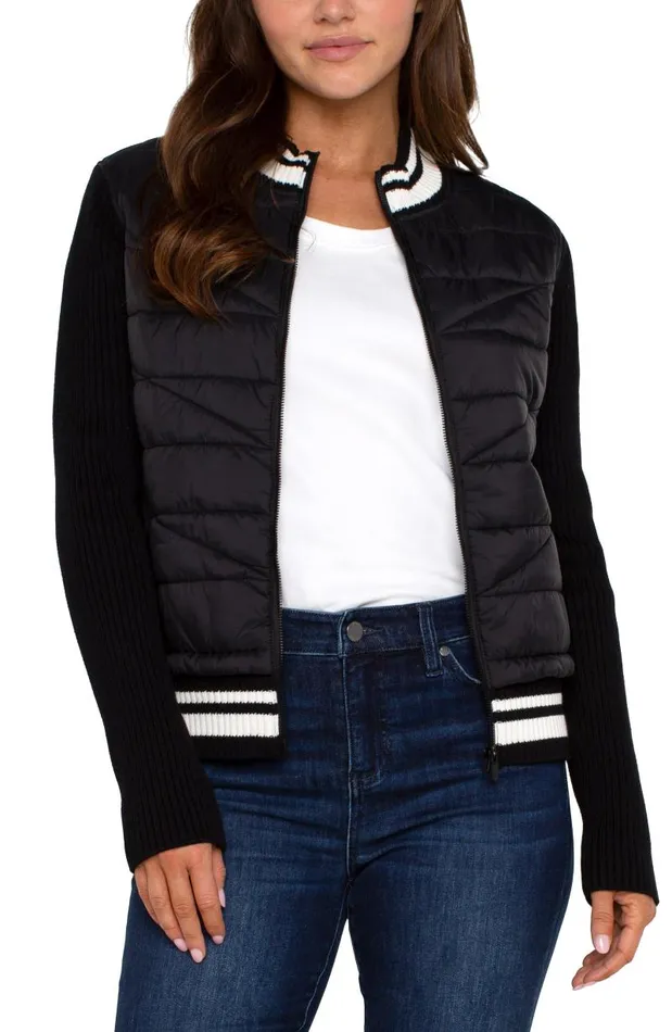 Liverpool Los Angeles Jackets QUILTED FRONT FULL ZIP SWEATER Black 8211 Womens