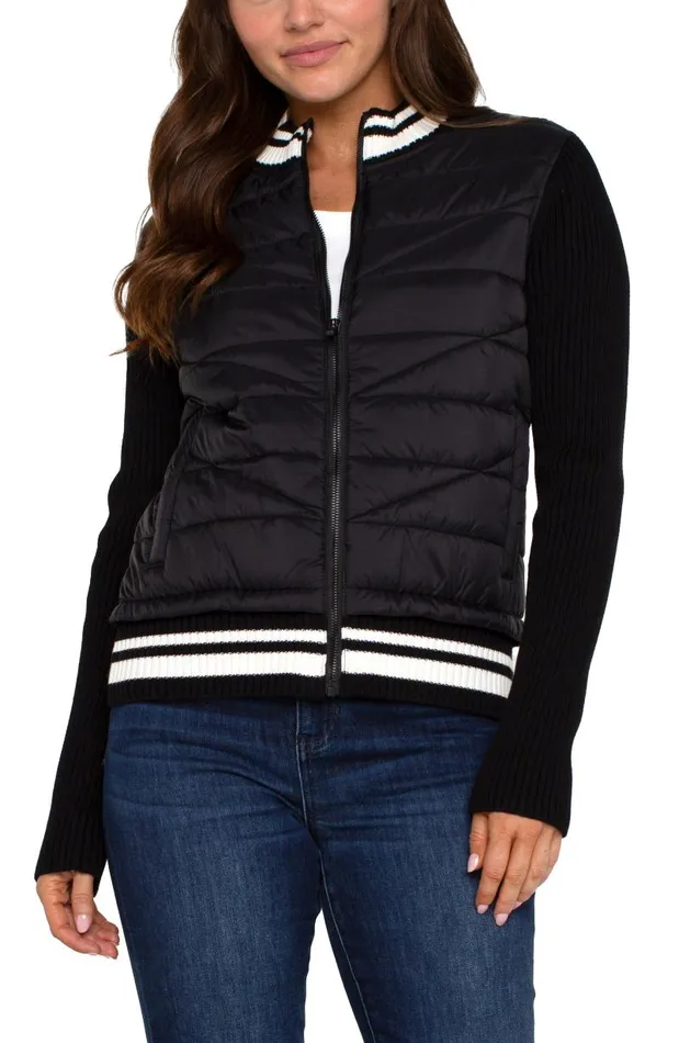 Liverpool Los Angeles Jackets QUILTED FRONT FULL ZIP SWEATER Black 8211 Womens