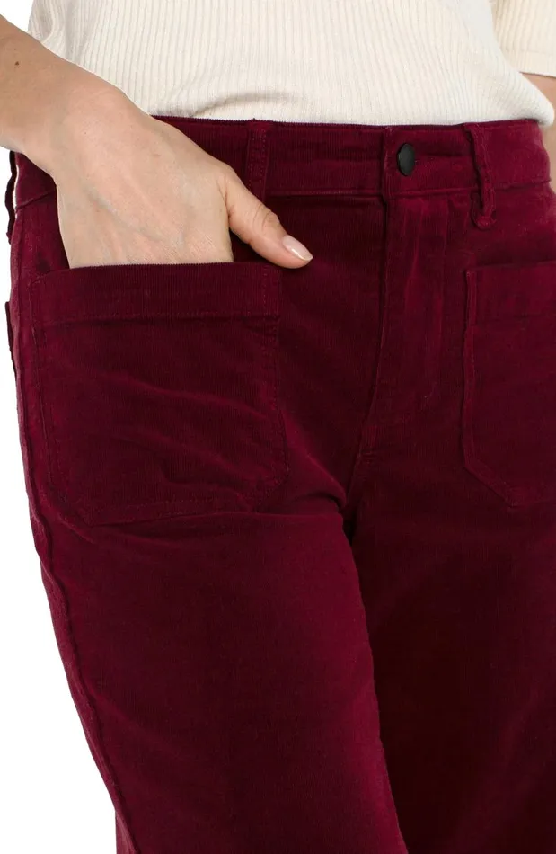 Liverpool Los Angeles Pants CORDUROY CROP WIDE LEG Ruby 8211 Womens