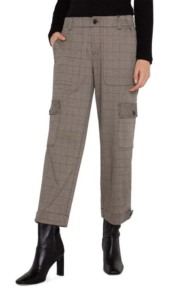 Liverpool Los Angeles Pants UTILITY CARGO CROP WITH TAB HEM Peppercorn Plaid 8211 Womens Liverpool Los Angeles Pants UTILITY CARGO CROP WITH TAB HEM Peppercorn Plaid 8211 Womens