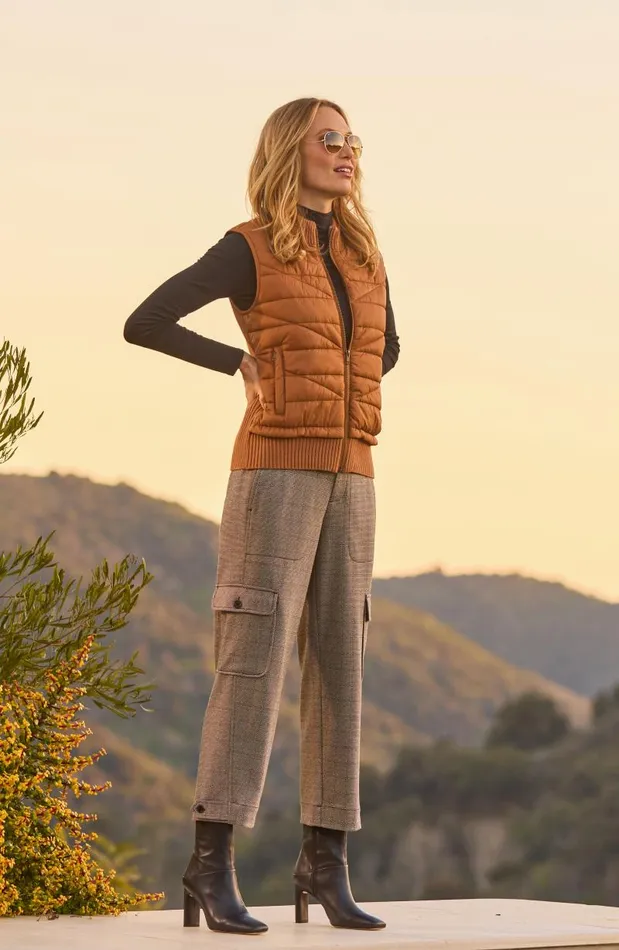 Liverpool Los Angeles Pants UTILITY CARGO CROP WITH TAB HEM Peppercorn Plaid 8211 Womens