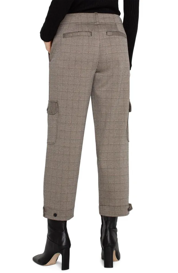 Liverpool Los Angeles Pants UTILITY CARGO CROP WITH TAB HEM Peppercorn Plaid 8211 Womens