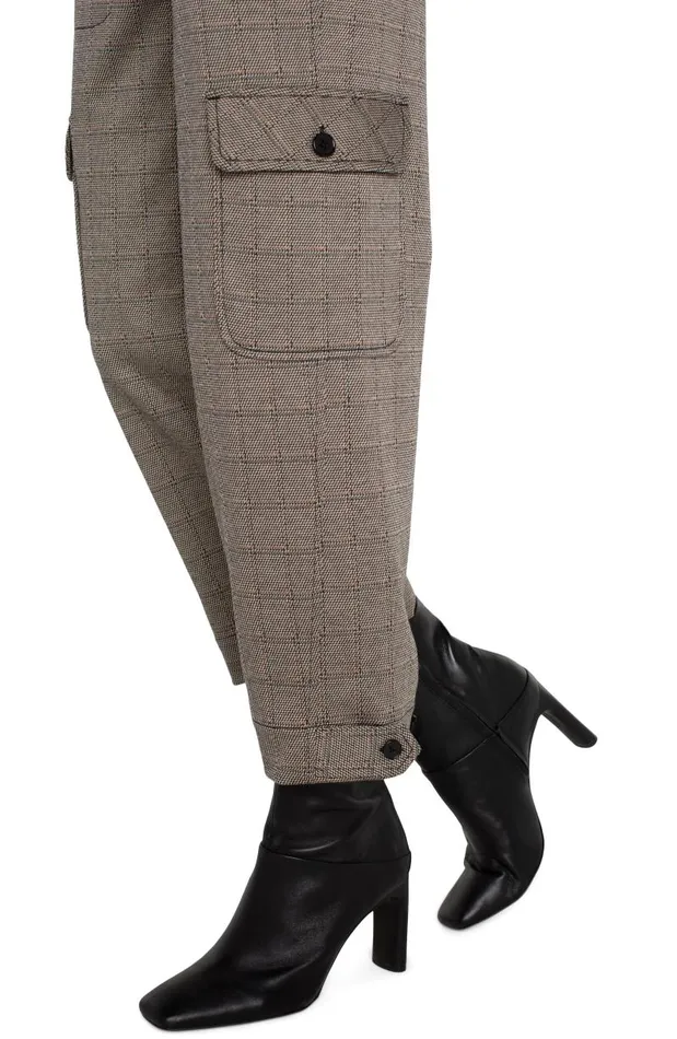 Liverpool Los Angeles Pants UTILITY CARGO CROP WITH TAB HEM Peppercorn Plaid 8211 Womens