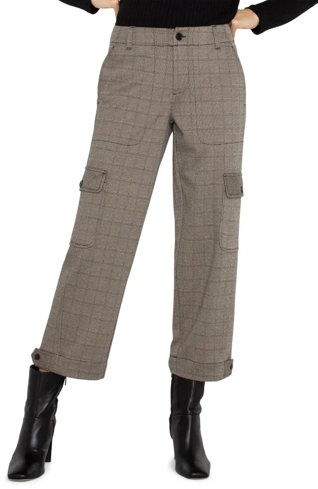 Liverpool Los Angeles Pants UTILITY CARGO CROP WITH TAB HEM Peppercorn Plaid 8211 Womens