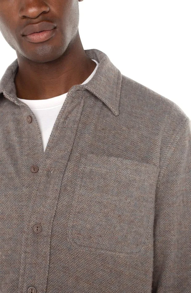 Liverpool Los Angeles Shirts BUTTON UP LONG SLEEVE SHIRT Taupe Blue Multi 8211 Mens
