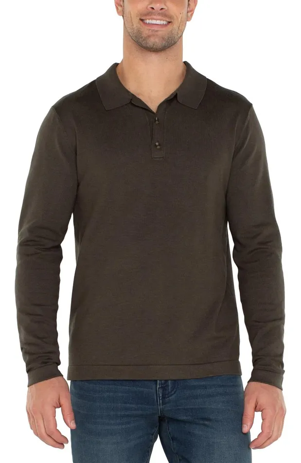 Liverpool Los Angeles Shirts LONG SLEEVE KNIT POLO Olive 8211 Mens