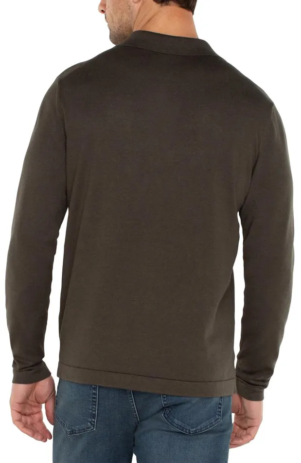Liverpool Los Angeles Shirts LONG SLEEVE KNIT POLO Olive 8211 Mens