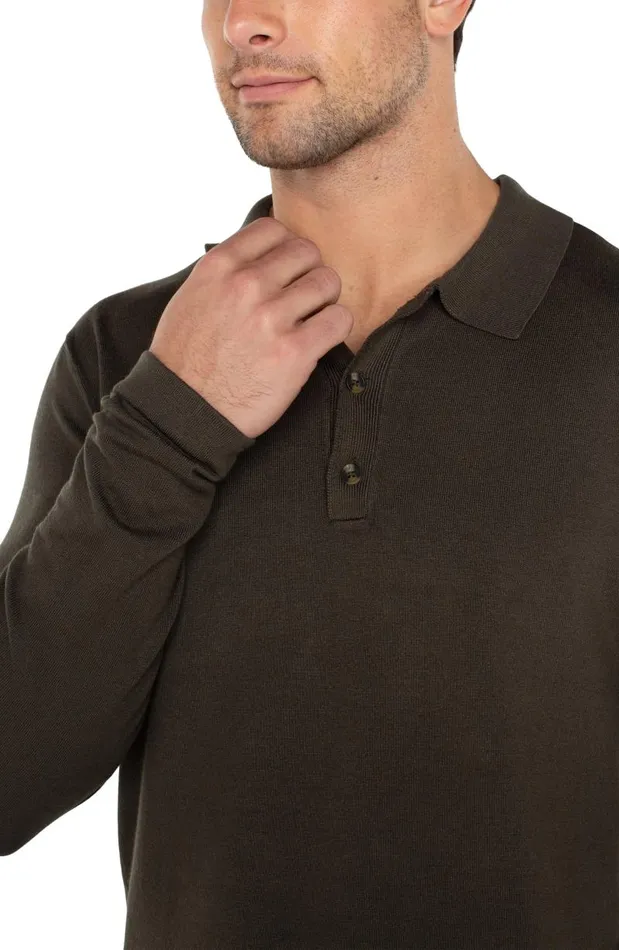 Liverpool Los Angeles Shirts LONG SLEEVE KNIT POLO Olive 8211 Mens