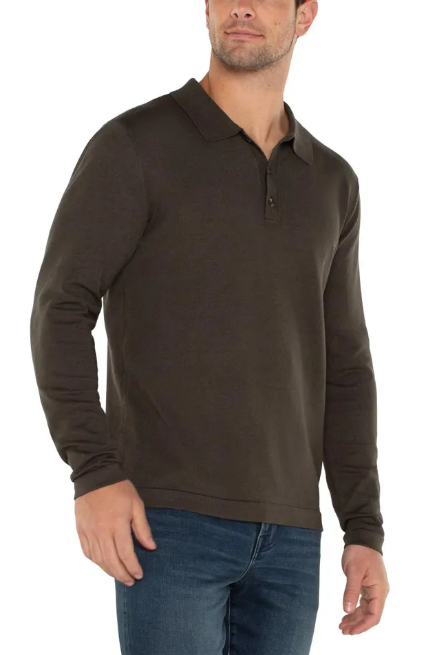 Liverpool Los Angeles Shirts LONG SLEEVE KNIT POLO Olive 8211 Mens